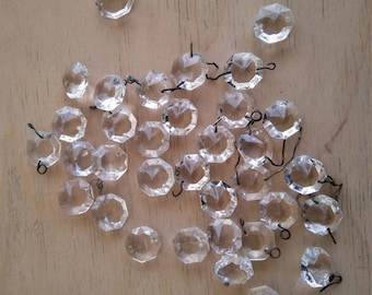 Set of 34 Vintage Antique Crystal glass Chandelier octagon beads