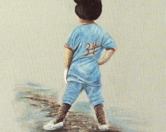Oda a Bo, impresión artística de una pintura original, niños, béisbol, infancia, Betty Morris Hamilton