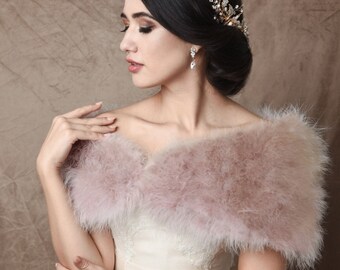 Marabou Feather Bridal Stole, Blush Pink Bridal Wrap, Black Wedding Stole, Bridal Shrug, Bridal Cover Up, Marabou Feather Wrap, 42