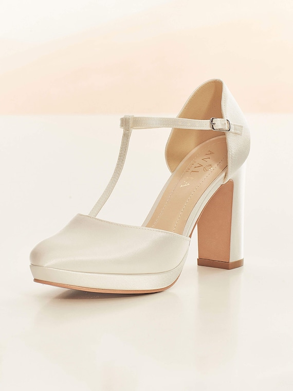 Coco Ivory Satin T Bar Bridal Shoes 
