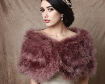 Marabou Feather Bridal Wrap, Bridal Stole, Dusky Pink Wedding Stole, Bridal Shrug, Bridal Cover Up, Marabou Feather Wrap, Dress Cover Up, 44