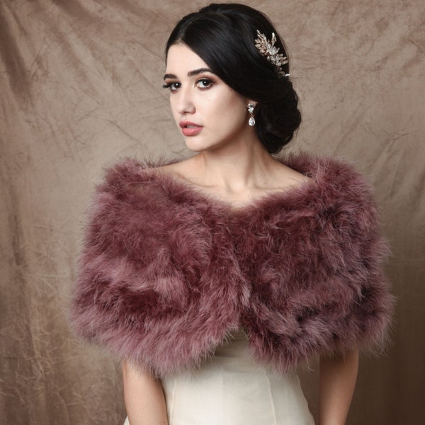 Marabou Feather Bridal Wrap, Bridal Stole, Dusky Pink Wedding Stole, Bridal Shrug, Bridal Cover Up, Marabou Feather Wrap, Dress Cover Up, 44