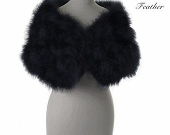 Marabou Feather Bridal Wrap, Black Bridal Stole, Wedding Stole, Bridal Shrug, Bridal Cover Up, Marabou Feather Wrap, Winter Wedding Stole 43