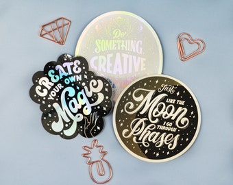 Holographic Sticker 3 Pack | Holographic Sticker | Unique stickers | Laptop Decal | Lettering Art Sticker | Motivational Quote