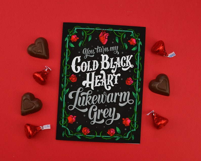 You Turn my Cold Black Heart Lukewarm Grey Card Valentine's Day Greeting Card Sarcastic Card Funny Honest Valentine Unique gift image 1