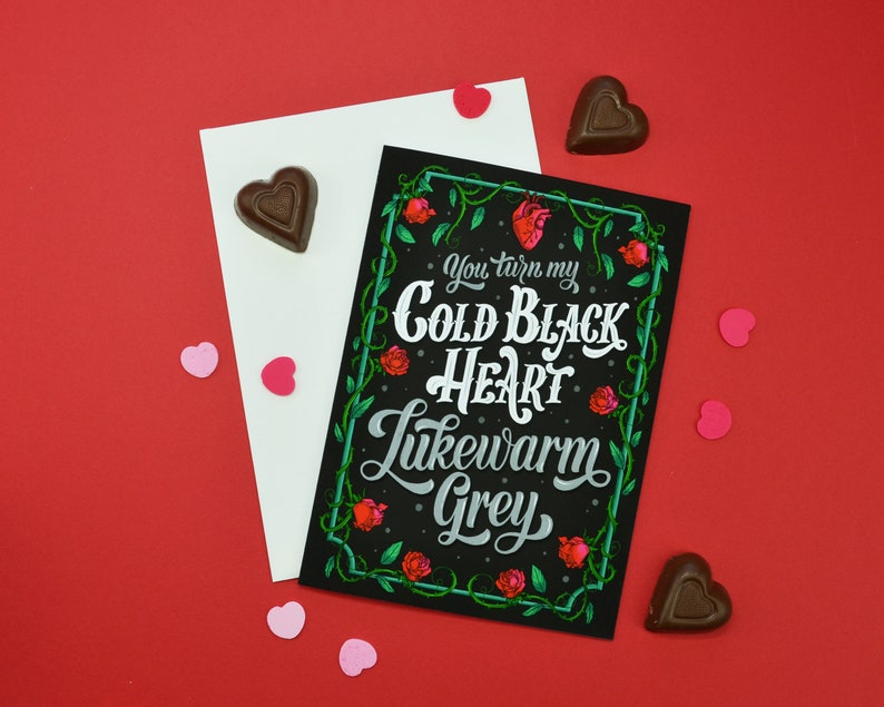 You Turn my Cold Black Heart Lukewarm Grey Card Valentine's Day Greeting Card Sarcastic Card Funny Honest Valentine Unique gift image 3