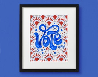 Votez Imprimer | Lettres d'art | Affiche de motivation | Art imitation carreaux | Sans cadre