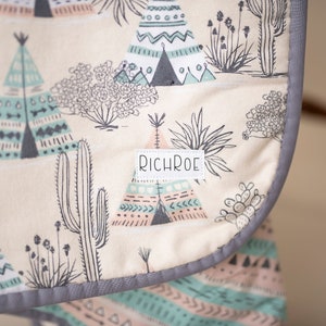 Desert TeePee Flannel Crib Quilt, Handmade Patchwork Quilt, Crib Bedding, Baby Shower Gift Set, Boho Nursery Crib Bedding, Pastel Nursery