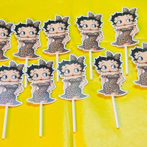 12pcs- Betty Boop Leopard Cupcake Toppers