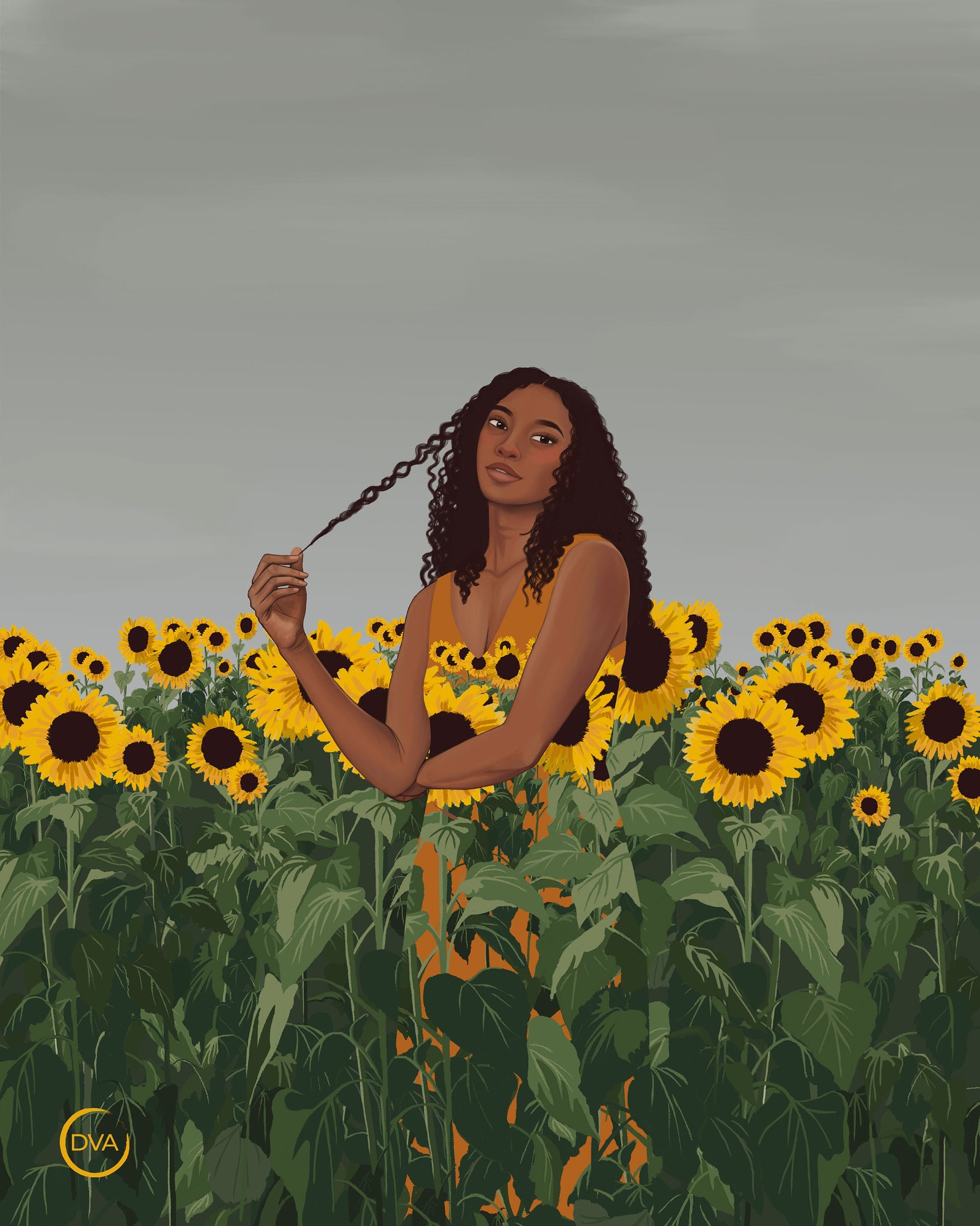 Sunflower Girl Digital Illustration Digital Painting Etsy