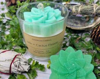 Succulent Soy Candle and Bar Soap Gift Set - Jade and Cactus Flower Scented - 100% Vegan, Cruelty-free, Phthalate-free