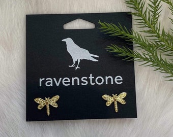 The Golden Dragonfly Stud Earrings  | Ravenstone | Nickel-Free Jewelry