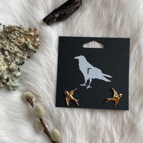 The Golden Swallow Stud Earrings | Ravenstone | Nickel-Free Jewelry