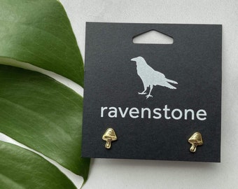 The Golden Mushroom Stud Earrings  | Ravenstone | Nickel-Free Jewelry