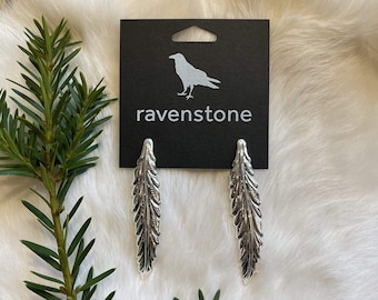 The Silver Long Leaf Stud Earrings  | Ravenstone | Nickel-Free Jewelry