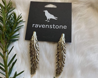 The Golden Long Leaf Stud Earrings  | Ravenstone | Nickel-Free Jewelry