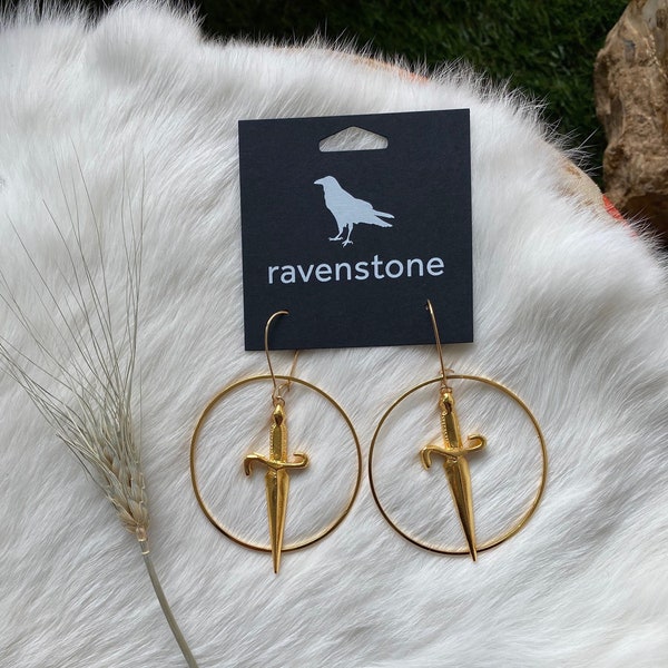 The Golden Dagger Hoop Earrings | Ravenstone | Nickel-Free Jewelry