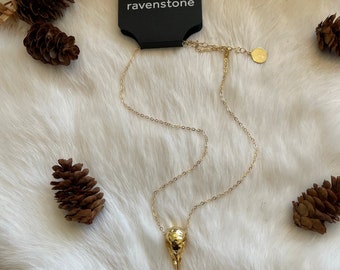 The Golden Bird Skull Necklace | Ravenstone | Nickel-Free Jewelry