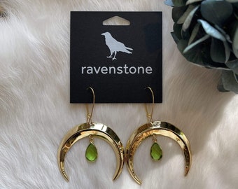 The Golden Moon and Peridot Drop Earrings | Ravenstone | Nickel-Free Jewelry