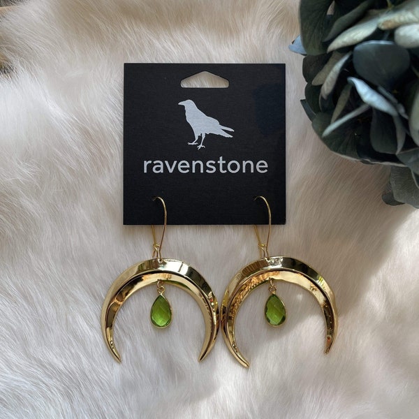 The Golden Moon and Peridot Drop Earrings | Ravenstone | Nickel-Free Jewelry