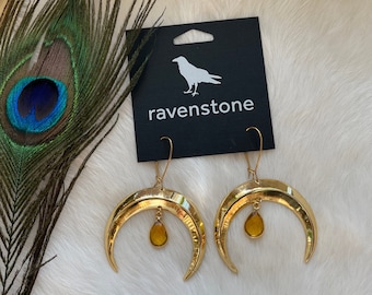 The Golden Moon and Citrine Drop Earrings | Ravenstone | Nickel-Free Jewelry