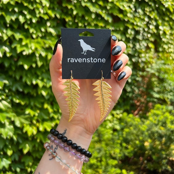 The Golden Fern Earrings | Ravenstone | Nickel-Free Jewelry