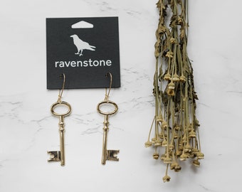 The Golden Skeleton Key Earrings | Ravenstone | Nickel-Free Jewelry