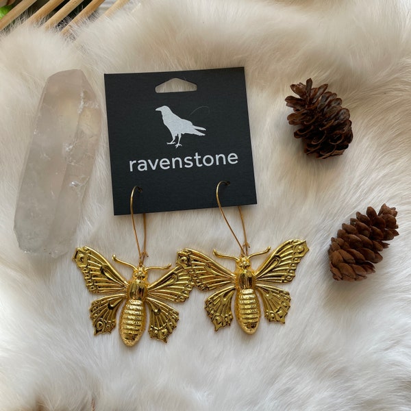 LIMITED EDITION | The Big 24K Golden Butterfly Earrings | Ravenstone | Nickel-Free Jewelry
