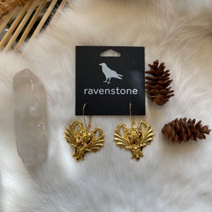 LIMITED EDITION | The 24K Golden Vampire Bat Earrings | Ravenstone | Nickel-Free Jewelry