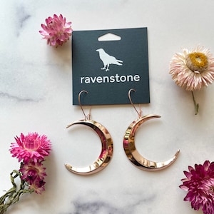 The Big Rose Gold Crescent Moon Earrings | Ravenstone | Nickel-Free Jewelry