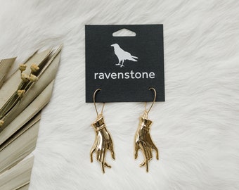 The Golden Hand Earrings | Ravenstone | Nickel-Free Jewelry