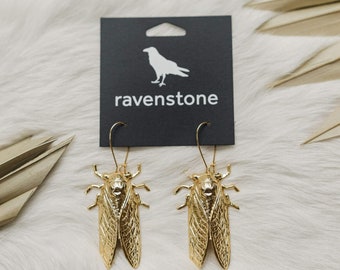 The Golden Cicada Earrings | Ravenstone | Nickel-Free Jewelry