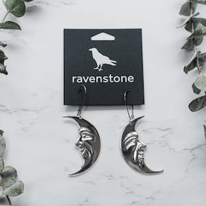 The Silver Moon Face Earrings | Ravenstone | Nickel-Free Jewelry