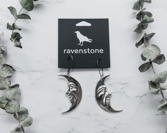 The Silver Moon Face Earrings | Ravenstone | Nickel-Free Jewelry