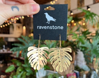 The Big Brass Monstera Earrings | Ravenstone | Nickel-Free Jewelry