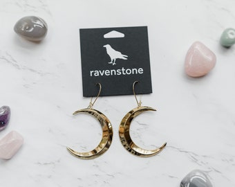 The Big Golden Crescent Moon Earrings | Ravenstone | Nickel-Free Jewelry