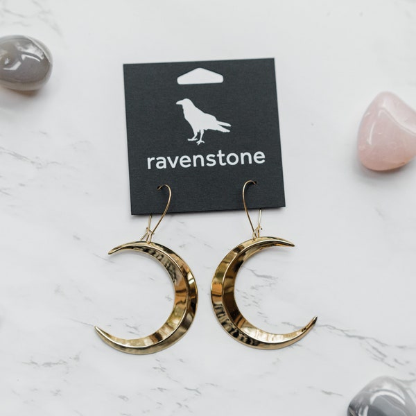 The Big Golden Crescent Moon Earrings | Ravenstone | Nickel-Free Jewelry