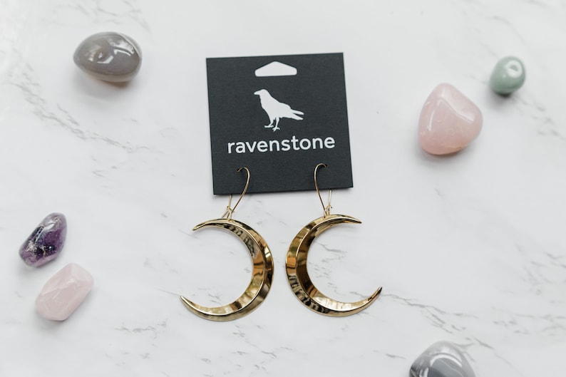 The Big Golden Crescent Moon Earrings | Ravenstone | Nickel-Free Jewelry 