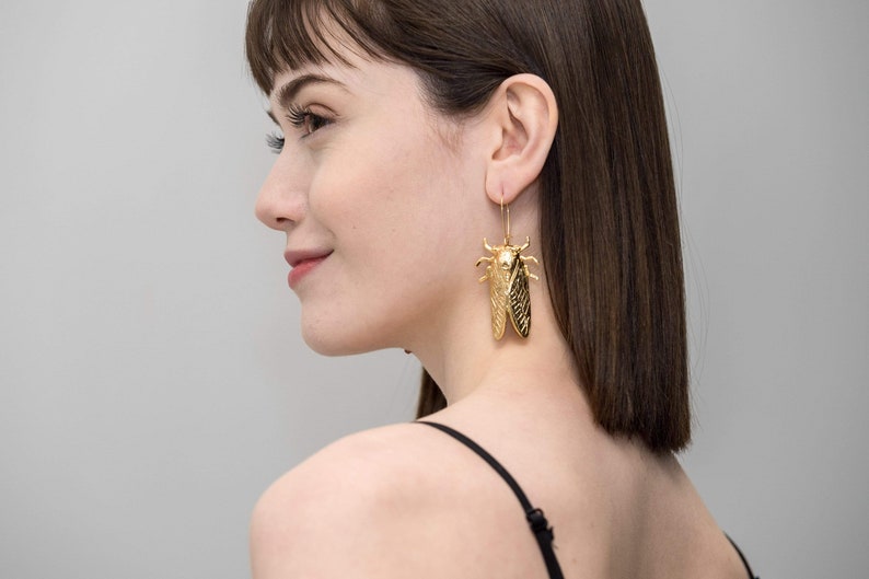 The Golden Cicada Earrings Ravenstone Nickel-Free Jewelry image 2