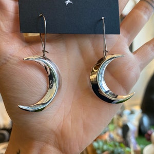 The Little Silver Crescent Moon Earrings Ravenstone Nickel-Free Jewelry image 2