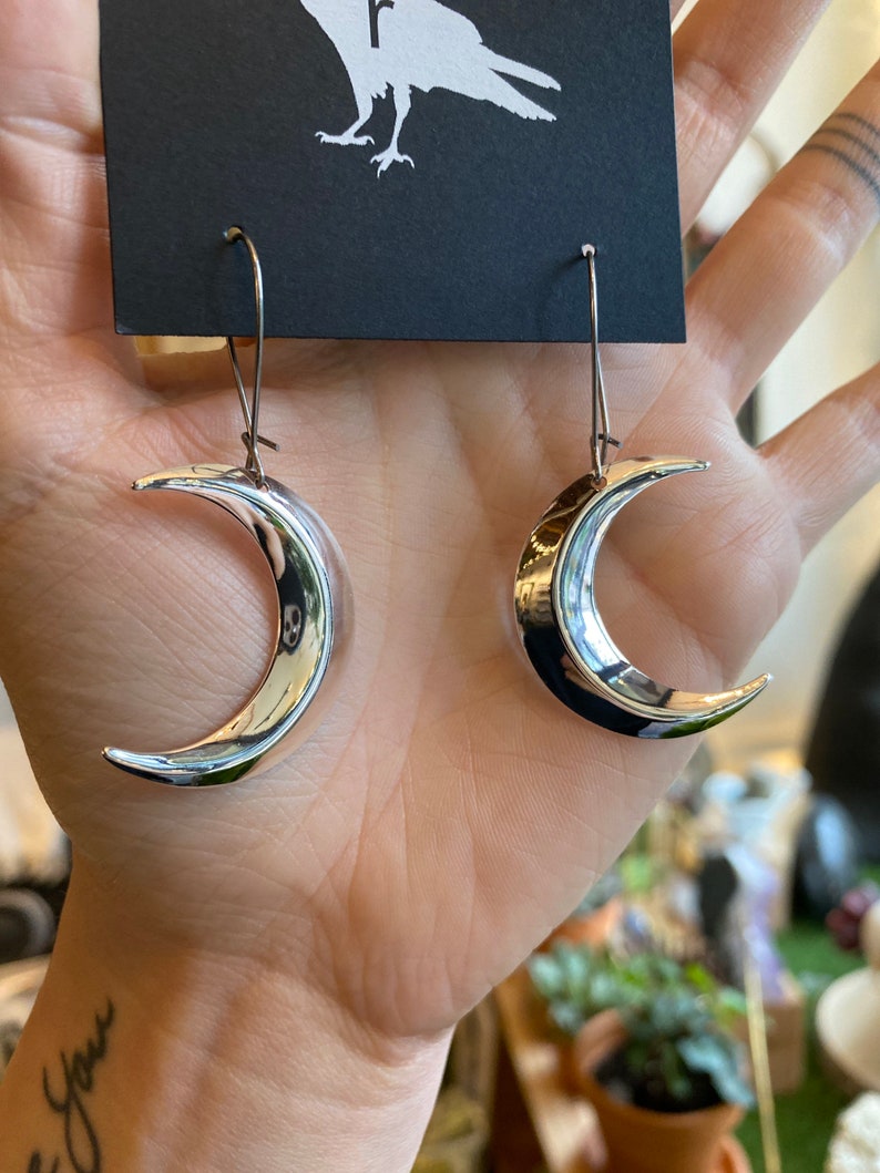 The Little Silver Crescent Moon Earrings Ravenstone Nickel-Free Jewelry image 2