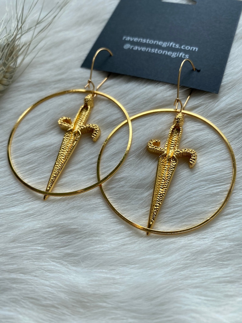 The Golden Dagger Hoop Earrings Ravenstone Nickelfree Etsy