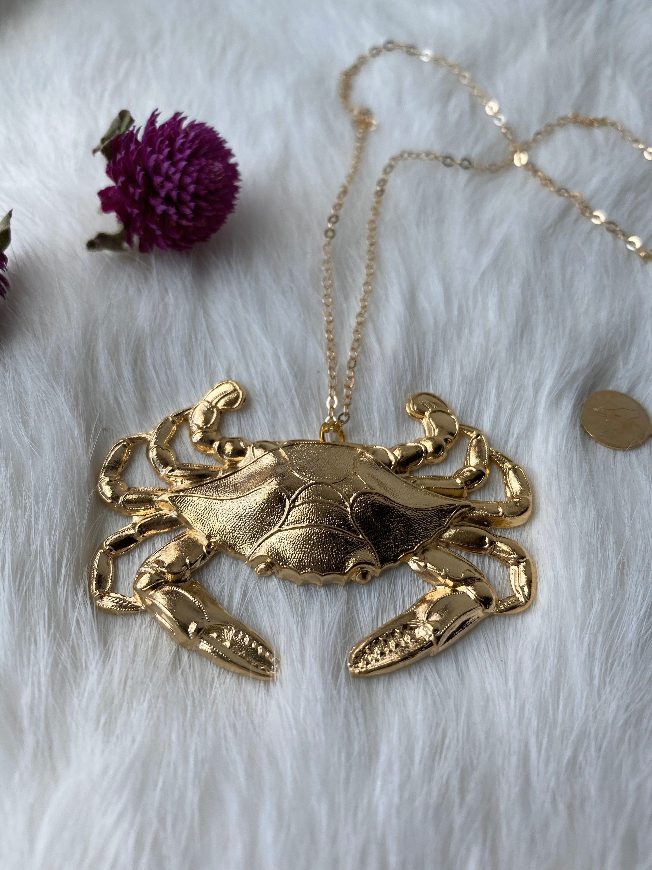 Buy Cancer Golden Necklace Pendant Detailed Carved Piece Gold Chain Crab  Water Sign Astrology Zodiac Sign Unique Dainty Statement Jewellery Online  in India - Etsy