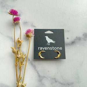The Golden Crescent Moon Stud Earrings | Ravenstone | Nickel-Free Jewelry