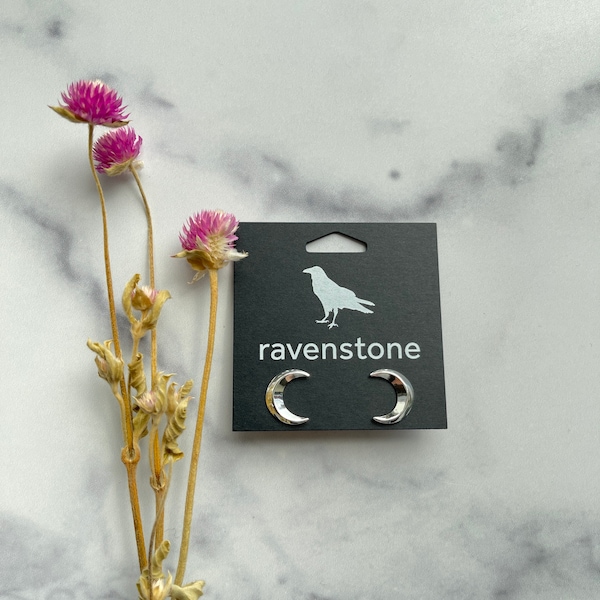 The Silver Crescent Moon Stud Earrings | Ravenstone | Nickel-Free Jewelry