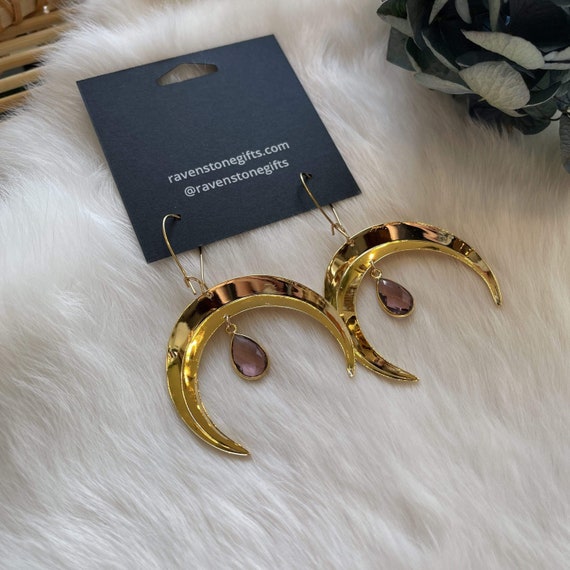 Crescent moon and Morganite Earrings