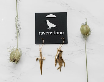 The Golden Hand & Dagger Earrings | Ravenstone | Nickel-Free Jewelry