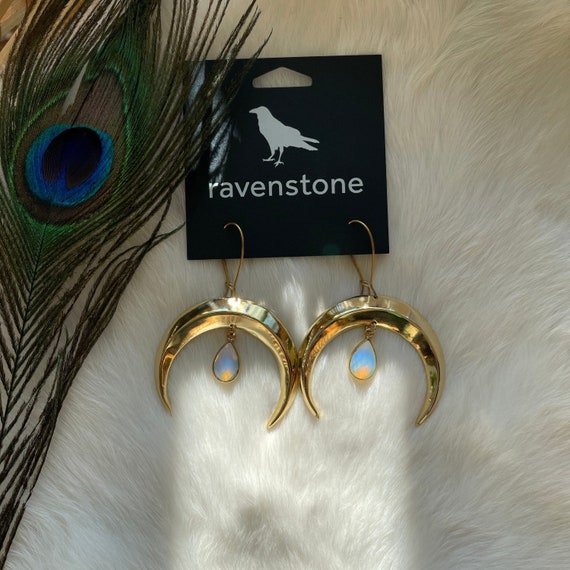 The Golden Moon and Opal Drop Earrings Ravenstone Nickel free Jewelry Etsy Canada