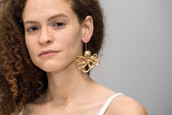 Los de pulpo dorado Ravenstone / Joyas - Etsy España