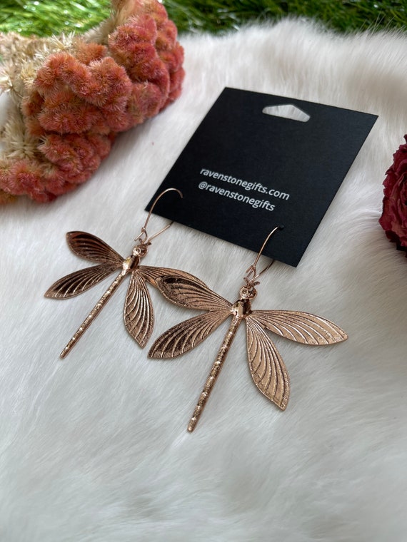 The Rose Gold Dragonfly Earrings Ravenstone Nickel free Jewelry